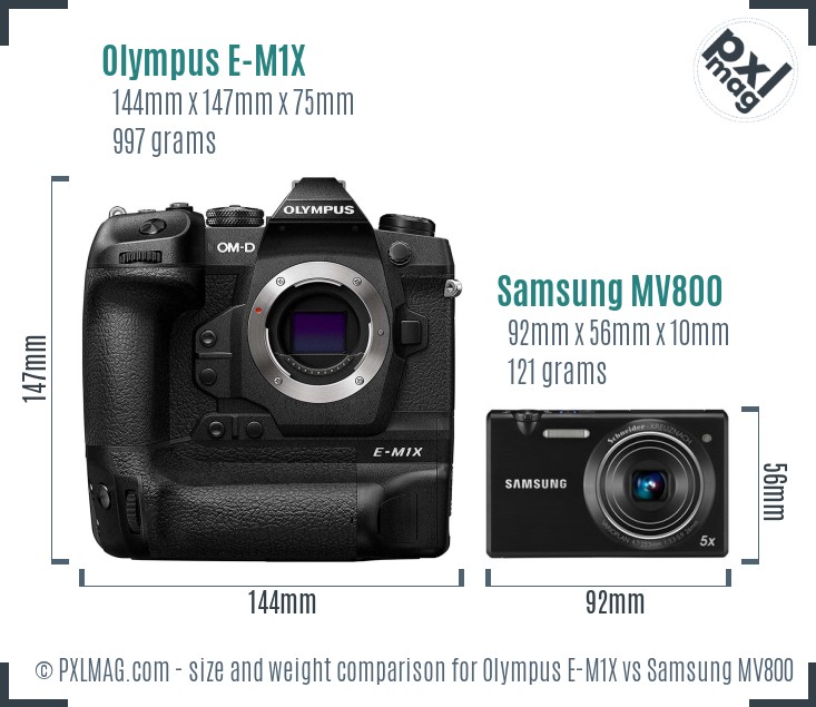 Olympus E-M1X vs Samsung MV800 size comparison