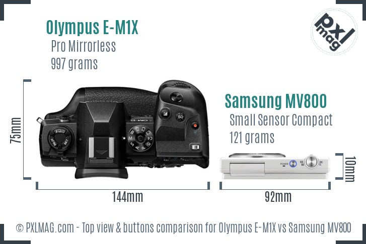 Olympus E-M1X vs Samsung MV800 top view buttons comparison