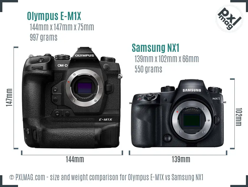 Olympus E-M1X vs Samsung NX1 size comparison