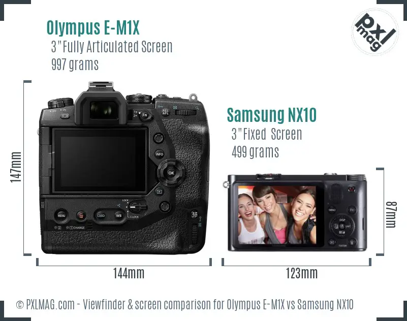 Olympus E-M1X vs Samsung NX10 Screen and Viewfinder comparison