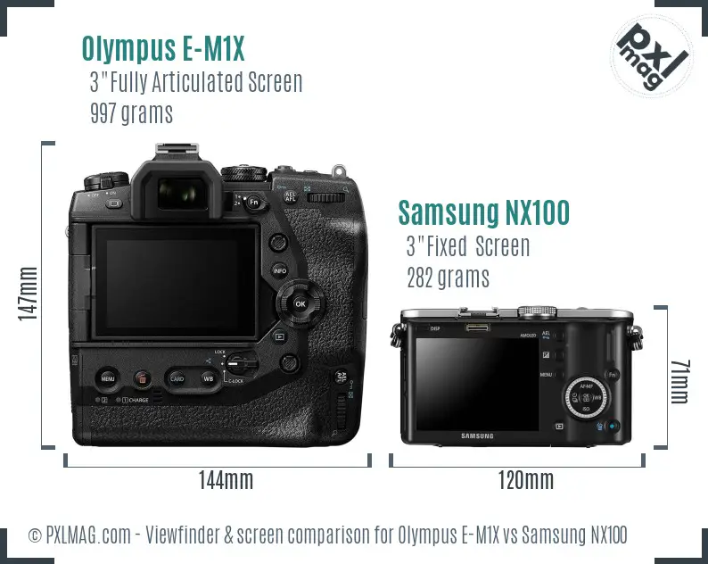 Olympus E-M1X vs Samsung NX100 Screen and Viewfinder comparison