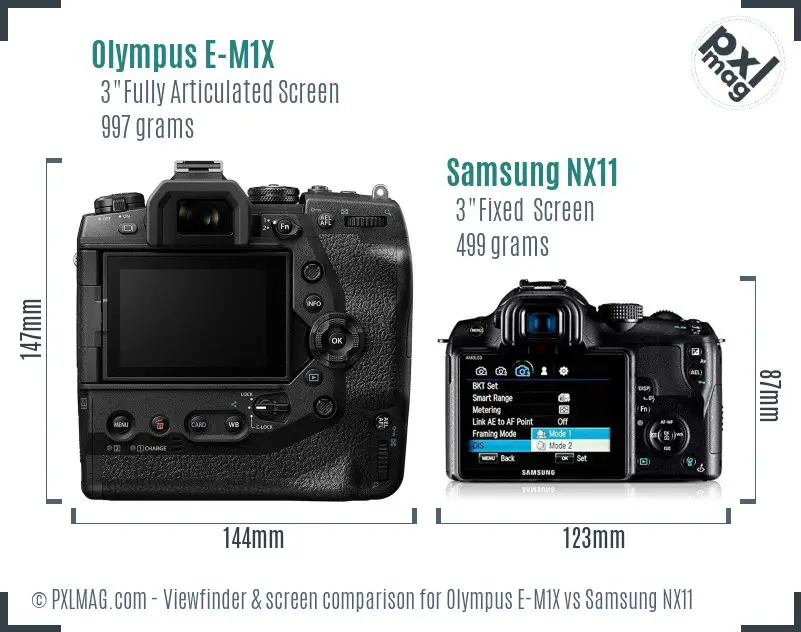 Olympus E-M1X vs Samsung NX11 Screen and Viewfinder comparison
