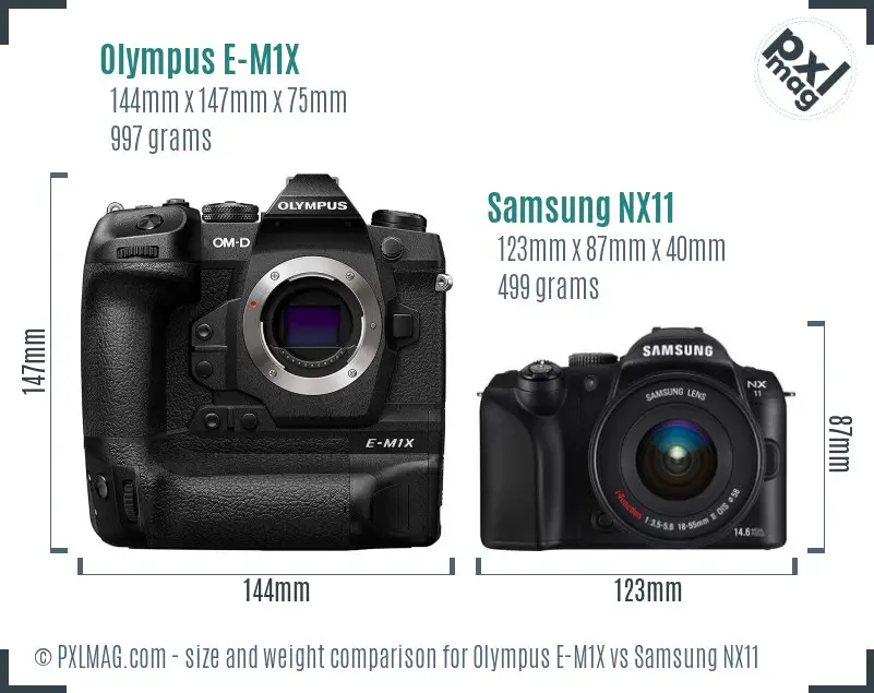 Olympus E-M1X vs Samsung NX11 size comparison