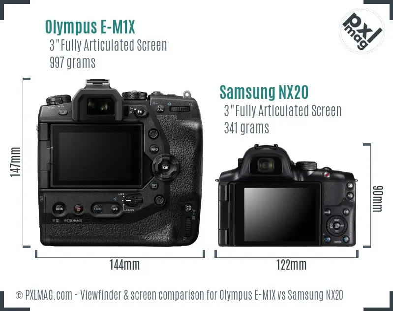 Olympus E-M1X vs Samsung NX20 Screen and Viewfinder comparison