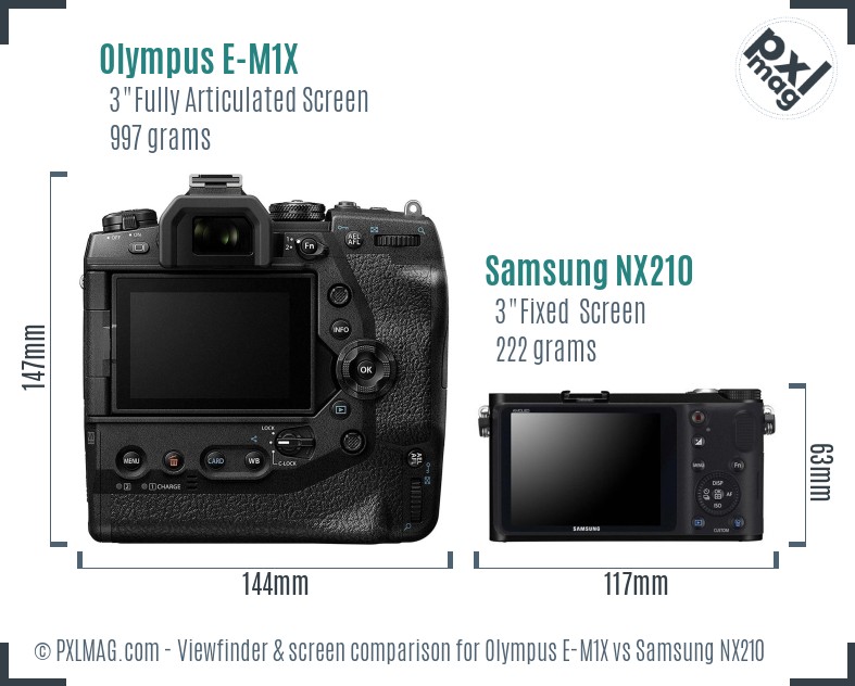 Olympus E-M1X vs Samsung NX210 Screen and Viewfinder comparison