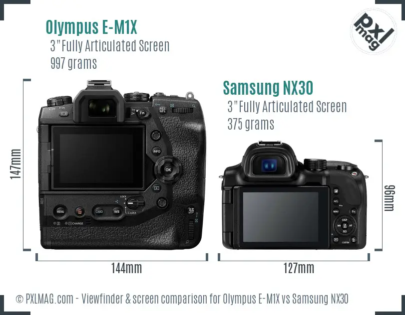 Olympus E-M1X vs Samsung NX30 Screen and Viewfinder comparison