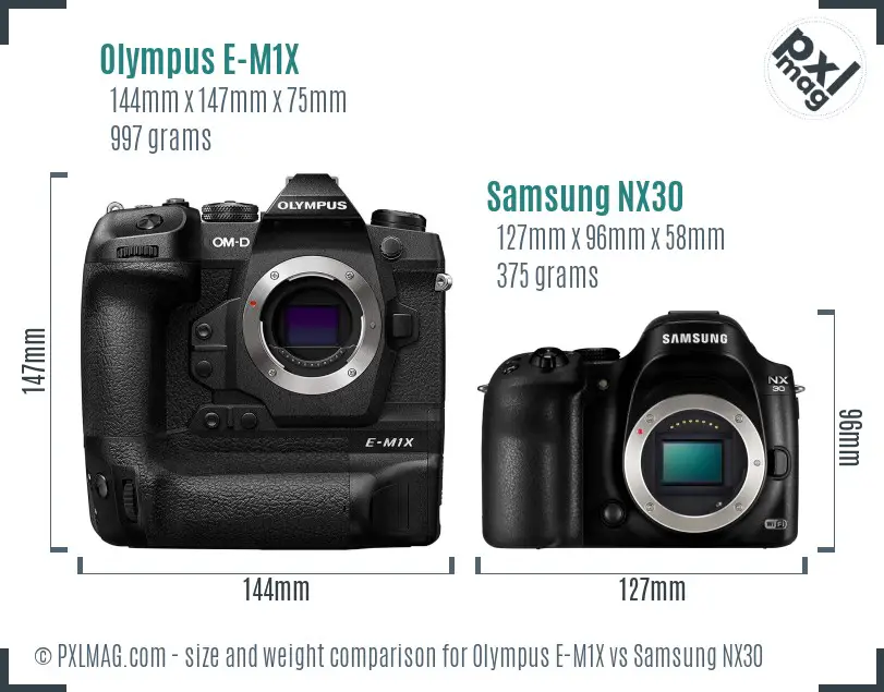 Olympus E-M1X vs Samsung NX30 size comparison