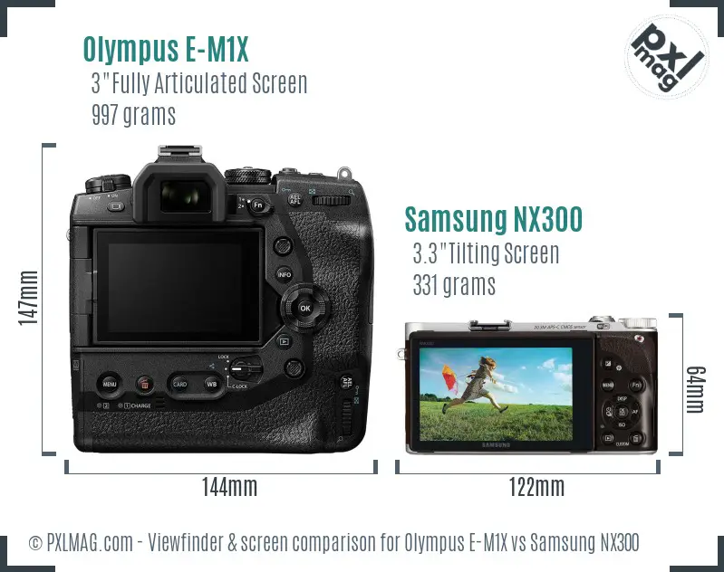 Olympus E-M1X vs Samsung NX300 Screen and Viewfinder comparison