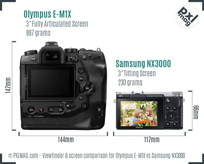 Olympus E-M1X vs Samsung NX3000 Screen and Viewfinder comparison