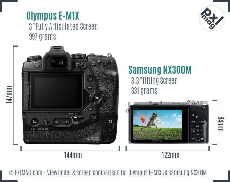 Olympus E-M1X vs Samsung NX300M Screen and Viewfinder comparison