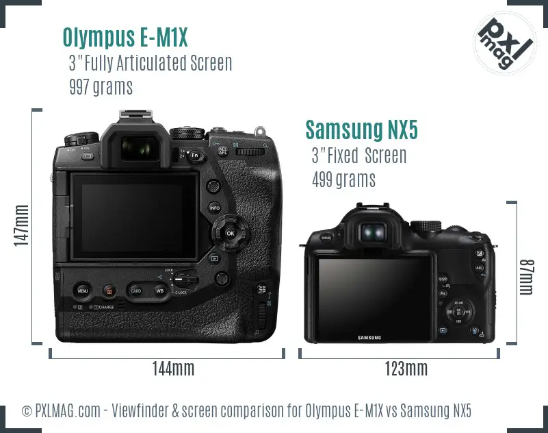 Olympus E-M1X vs Samsung NX5 Screen and Viewfinder comparison