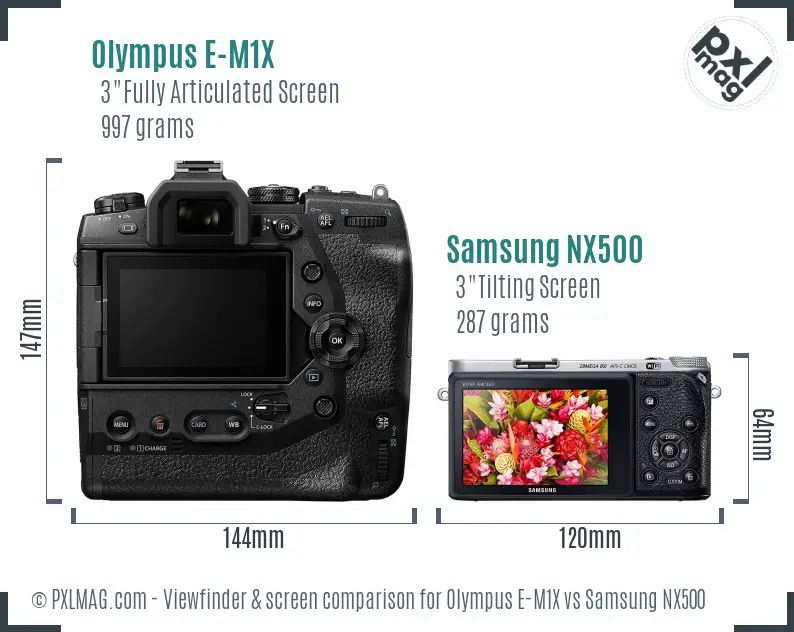 Olympus E-M1X vs Samsung NX500 Screen and Viewfinder comparison