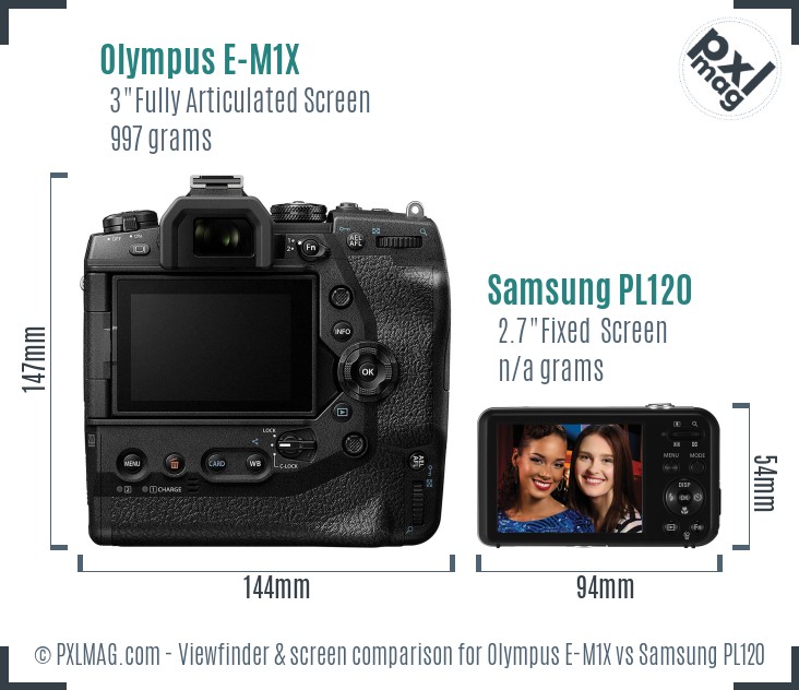 Olympus E-M1X vs Samsung PL120 Screen and Viewfinder comparison