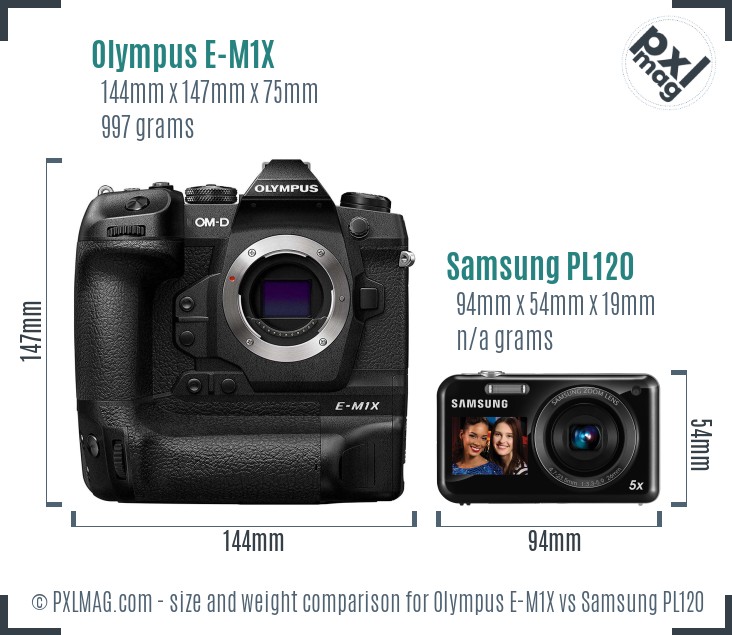 Olympus E-M1X vs Samsung PL120 size comparison