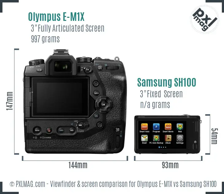 Olympus E-M1X vs Samsung SH100 Screen and Viewfinder comparison