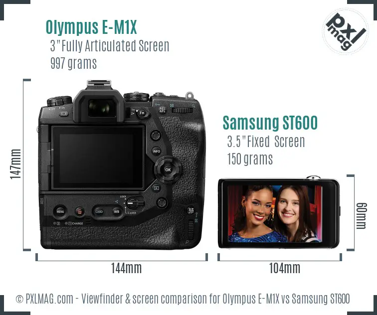 Olympus E-M1X vs Samsung ST600 Screen and Viewfinder comparison