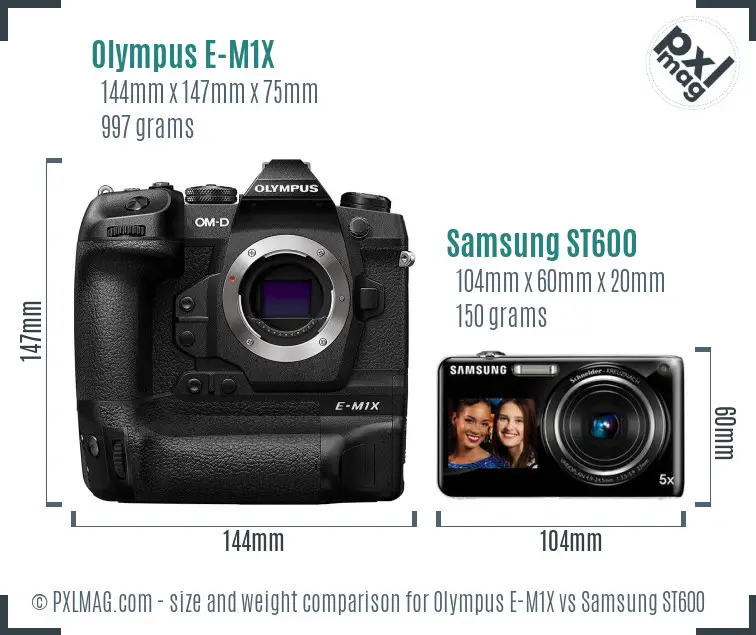 Olympus E-M1X vs Samsung ST600 size comparison