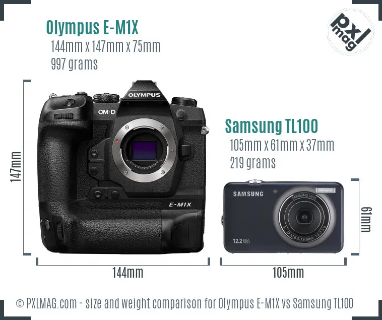 Olympus E-M1X vs Samsung TL100 size comparison Olympus E-M1X vs Samsung TL100 size comparison