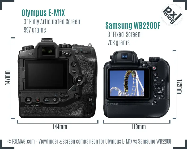 Olympus E-M1X vs Samsung WB2200F Screen and Viewfinder comparison Olympus E-M1X vs Samsung WB2200F Screen and Viewfinder comparison