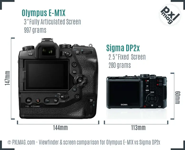 Olympus E-M1X vs Sigma DP2x Screen and Viewfinder comparison Olympus E-M1X vs Sigma DP2x Screen and Viewfinder comparison