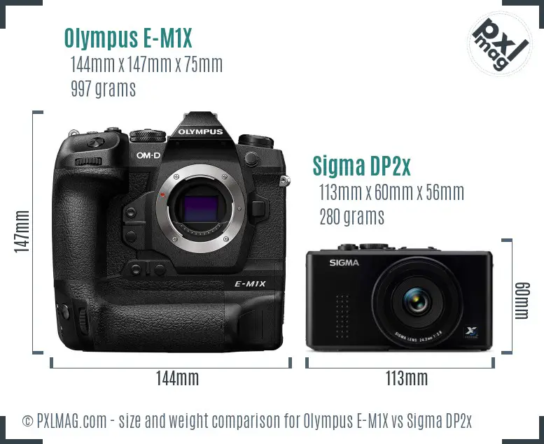 Olympus E-M1X vs Sigma DP2x size comparison Olympus E-M1X vs Sigma DP2x size comparison