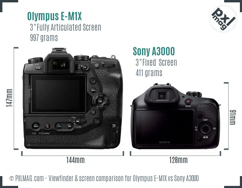 Olympus E-M1X vs Sony A3000 Screen and Viewfinder comparison