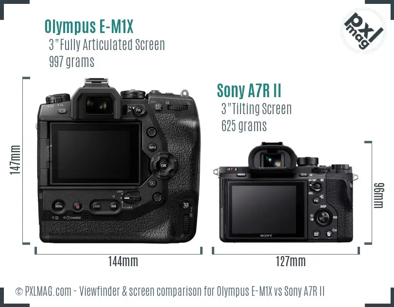 Olympus E-M1X vs Sony A7R II Screen and Viewfinder comparison