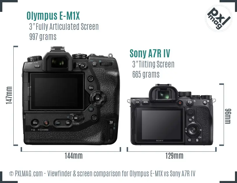 Olympus E-M1X vs Sony A7R IV Screen and Viewfinder comparison