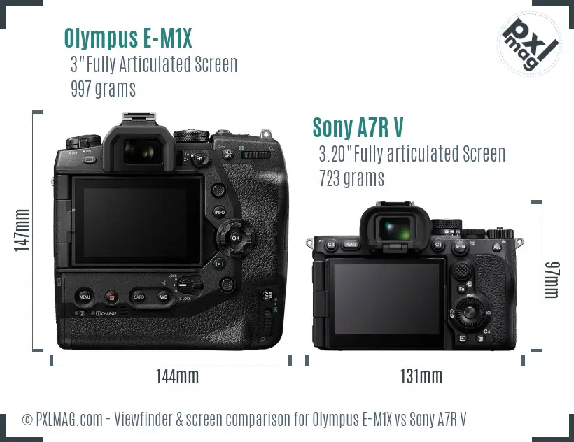 Olympus E-M1X vs Sony A7R V Screen and Viewfinder comparison
