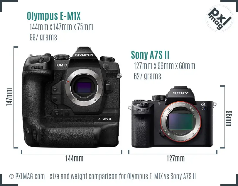 Olympus E-M1X vs Sony A7S II size comparison