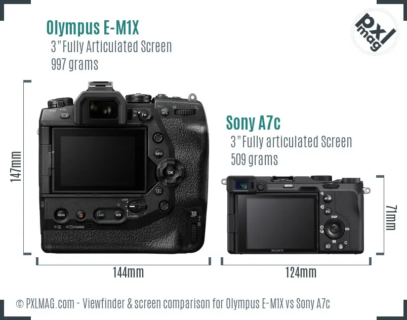 Olympus E-M1X vs Sony A7c Screen and Viewfinder comparison