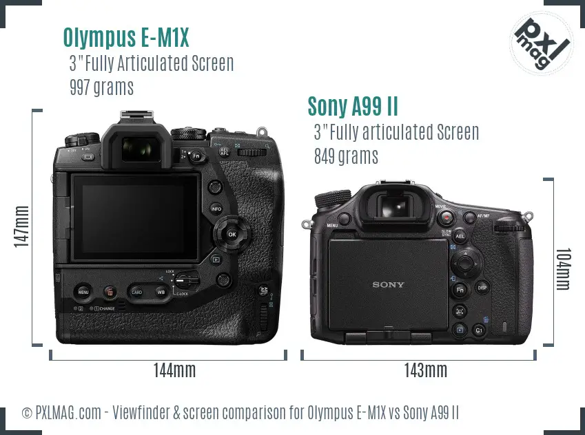 Olympus E-M1X vs Sony A99 II Screen and Viewfinder comparison