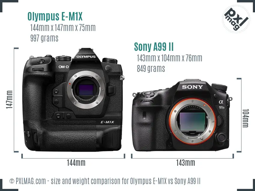 Olympus E-M1X vs Sony A99 II size comparison