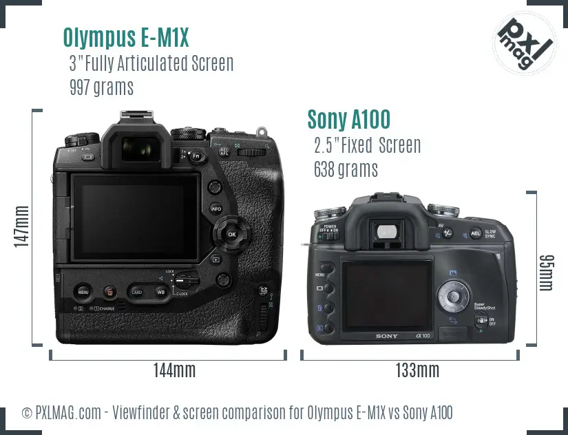 Olympus E-M1X vs Sony A100 Screen and Viewfinder comparison