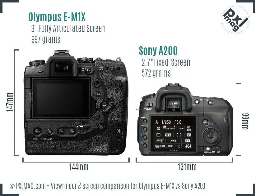 Olympus E-M1X vs Sony A200 Screen and Viewfinder comparison
