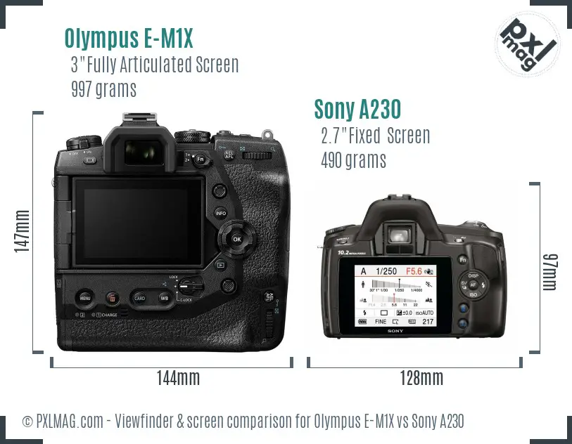 Olympus E-M1X vs Sony A230 Screen and Viewfinder comparison