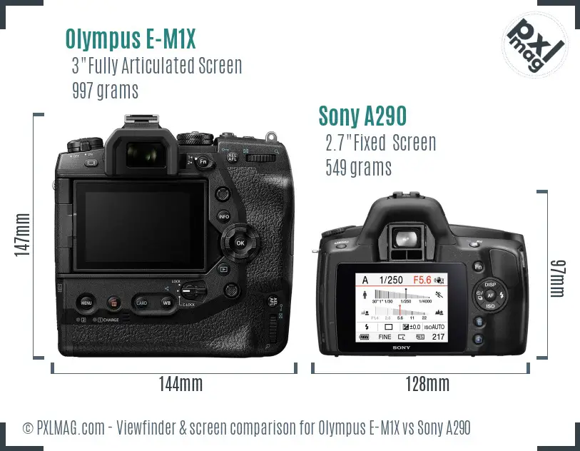 Olympus E-M1X vs Sony A290 Screen and Viewfinder comparison