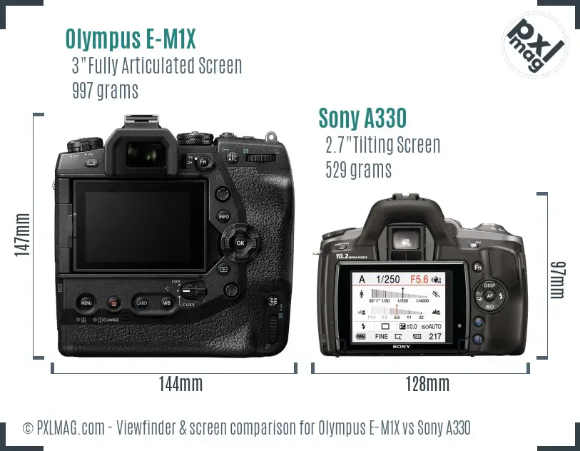 Olympus E-M1X vs Sony A330 Screen and Viewfinder comparison