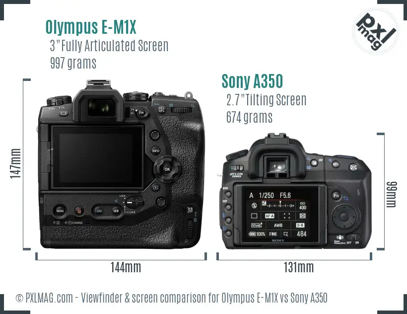 Olympus E-M1X vs Sony A350 Screen and Viewfinder comparison