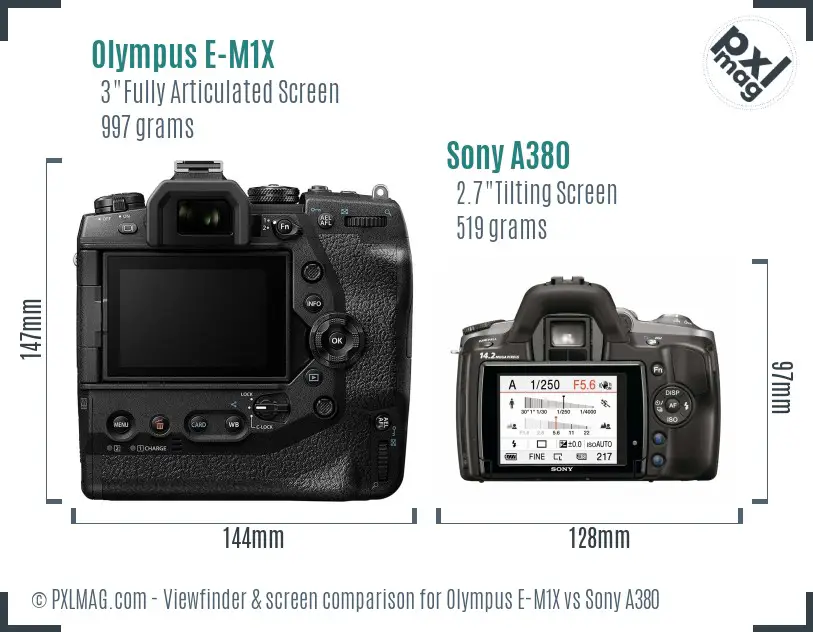 Olympus E-M1X vs Sony A380 Screen and Viewfinder comparison