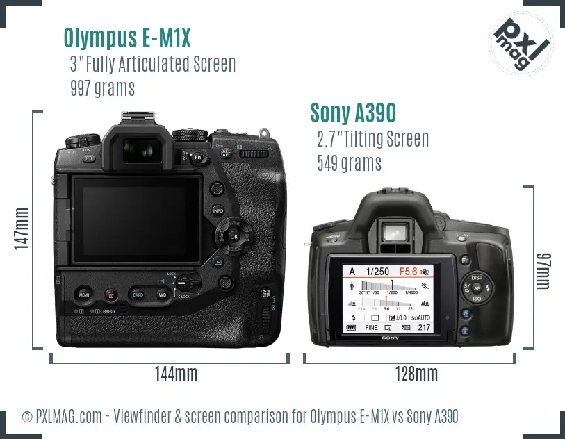 Olympus E-M1X vs Sony A390 Screen and Viewfinder comparison