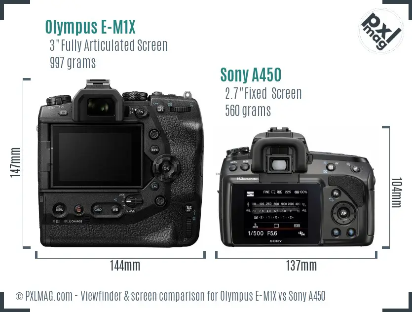 Olympus E-M1X vs Sony A450 Screen and Viewfinder comparison