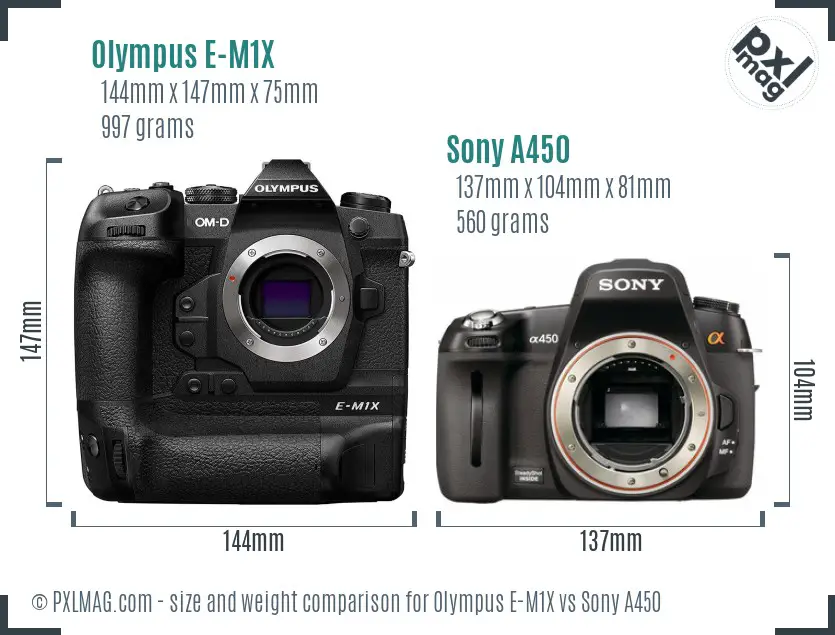 Olympus E-M1X vs Sony A450 size comparison