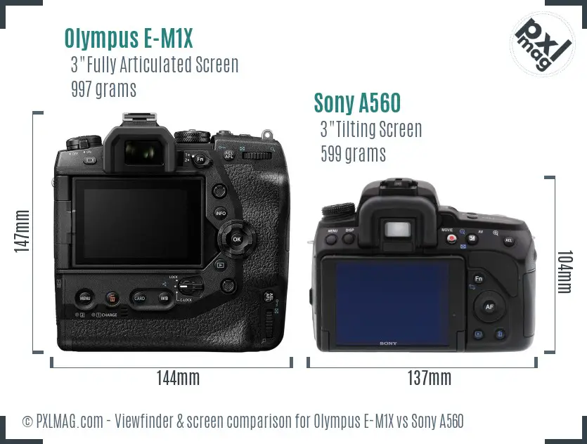 Olympus E-M1X vs Sony A560 Screen and Viewfinder comparison