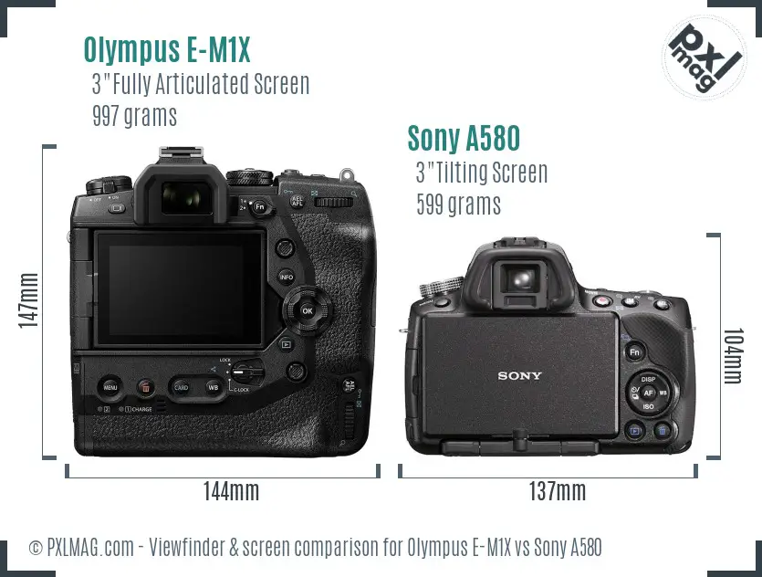 Olympus E-M1X vs Sony A580 Screen and Viewfinder comparison