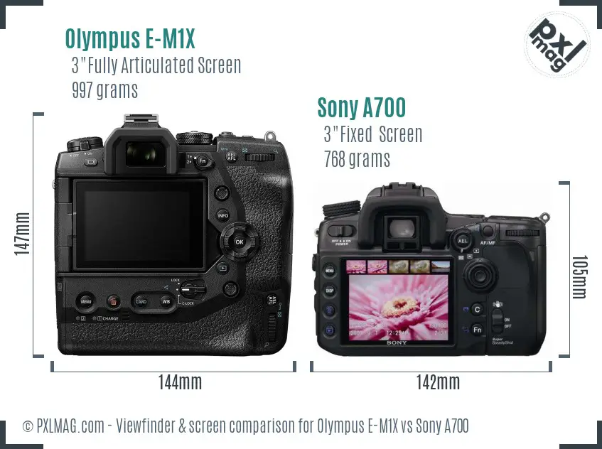 Olympus E-M1X vs Sony A700 Screen and Viewfinder comparison