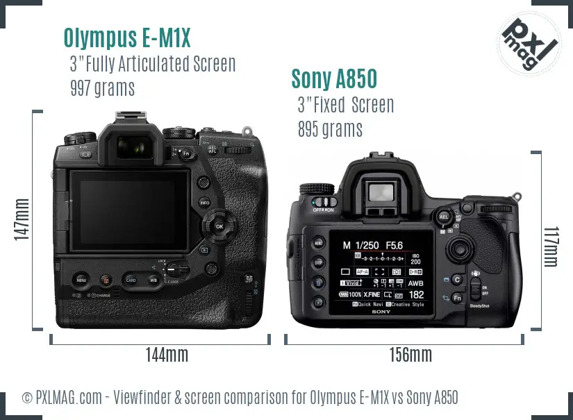 Olympus E-M1X vs Sony A850 Screen and Viewfinder comparison
