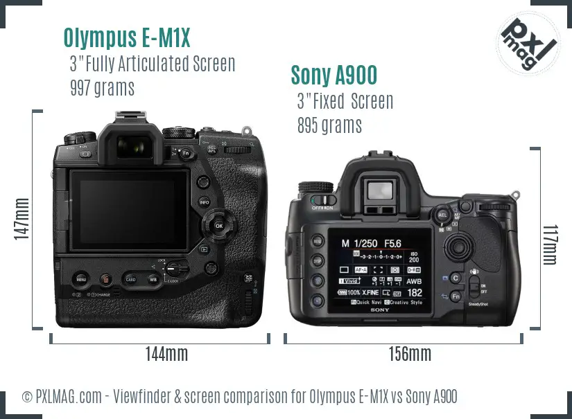Olympus E-M1X vs Sony A900 Screen and Viewfinder comparison