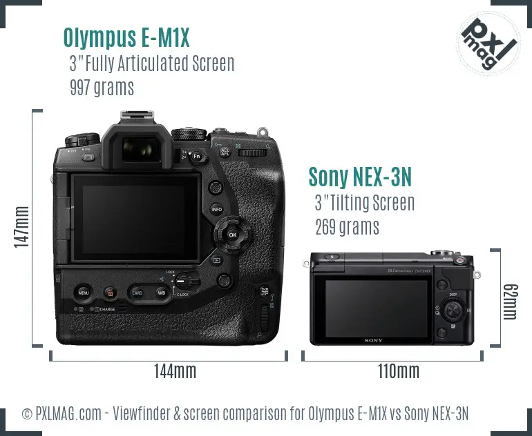 Olympus E-M1X vs Sony NEX-3N Screen and Viewfinder comparison