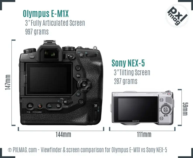 Olympus E-M1X vs Sony NEX-5 Screen and Viewfinder comparison